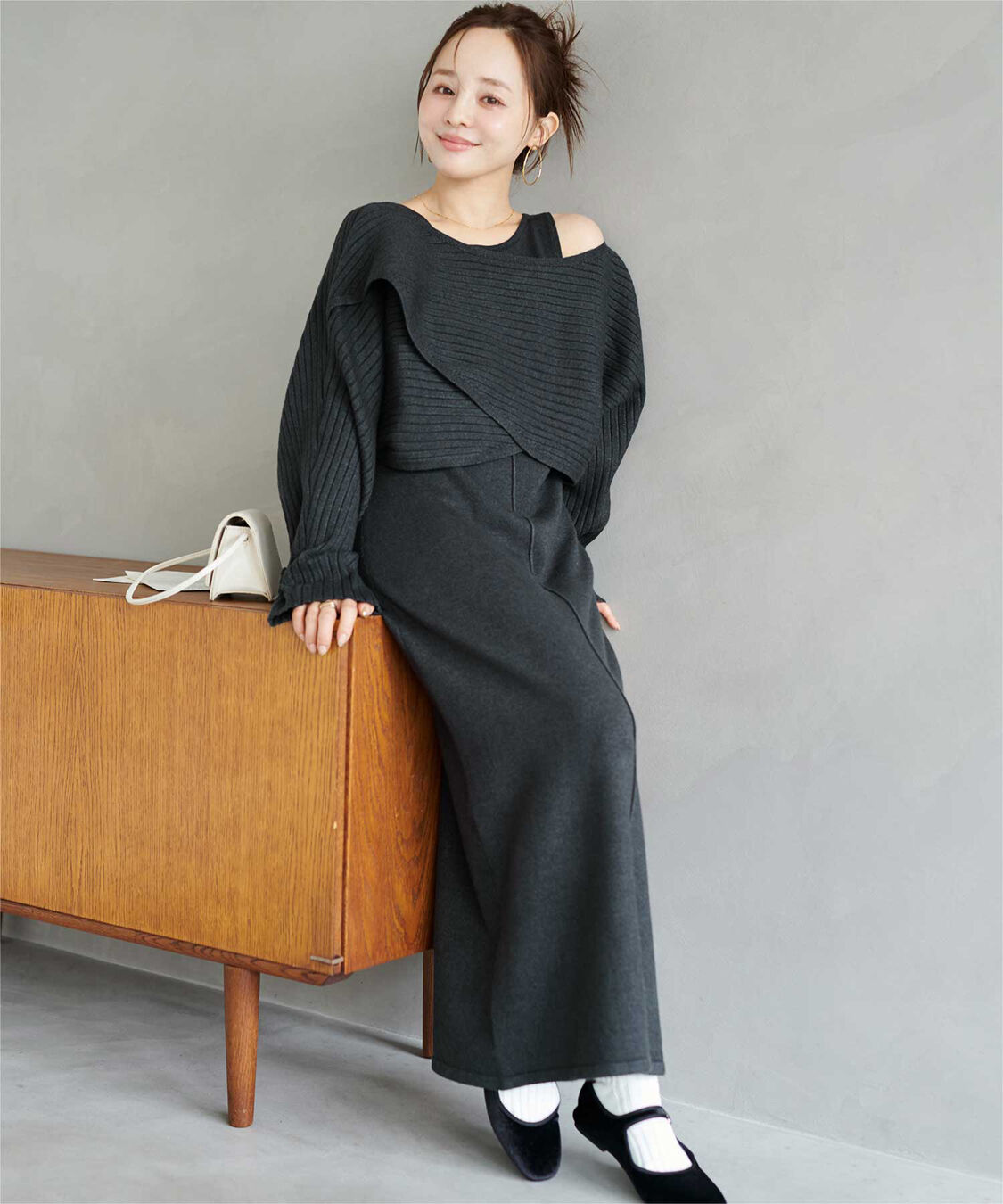 titivate「【田中亜希子さんコラボアイテム】カシュクールリブトップスニットセットワンピース」|ワンピース|