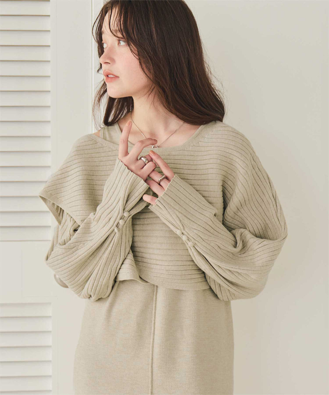 titivate「【田中亜希子さんコラボアイテム】カシュクールリブトップスニットセットワンピース」|ワンピース|