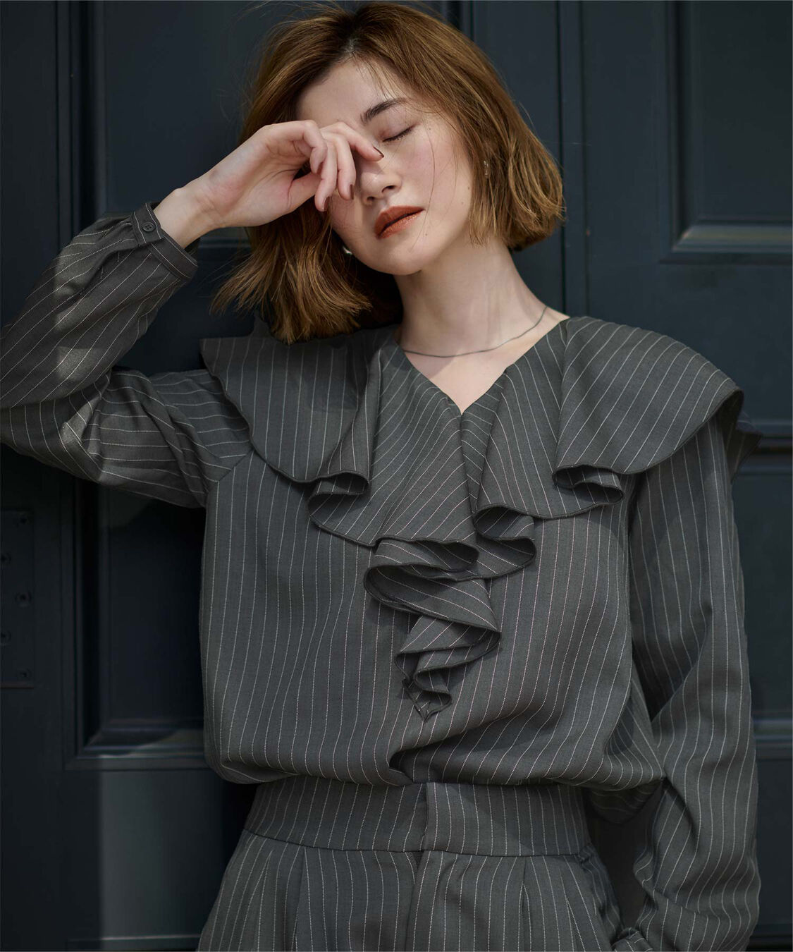 ur's「Vネックラッフルブラウス」|シャツ・ブラウス|ストライプ