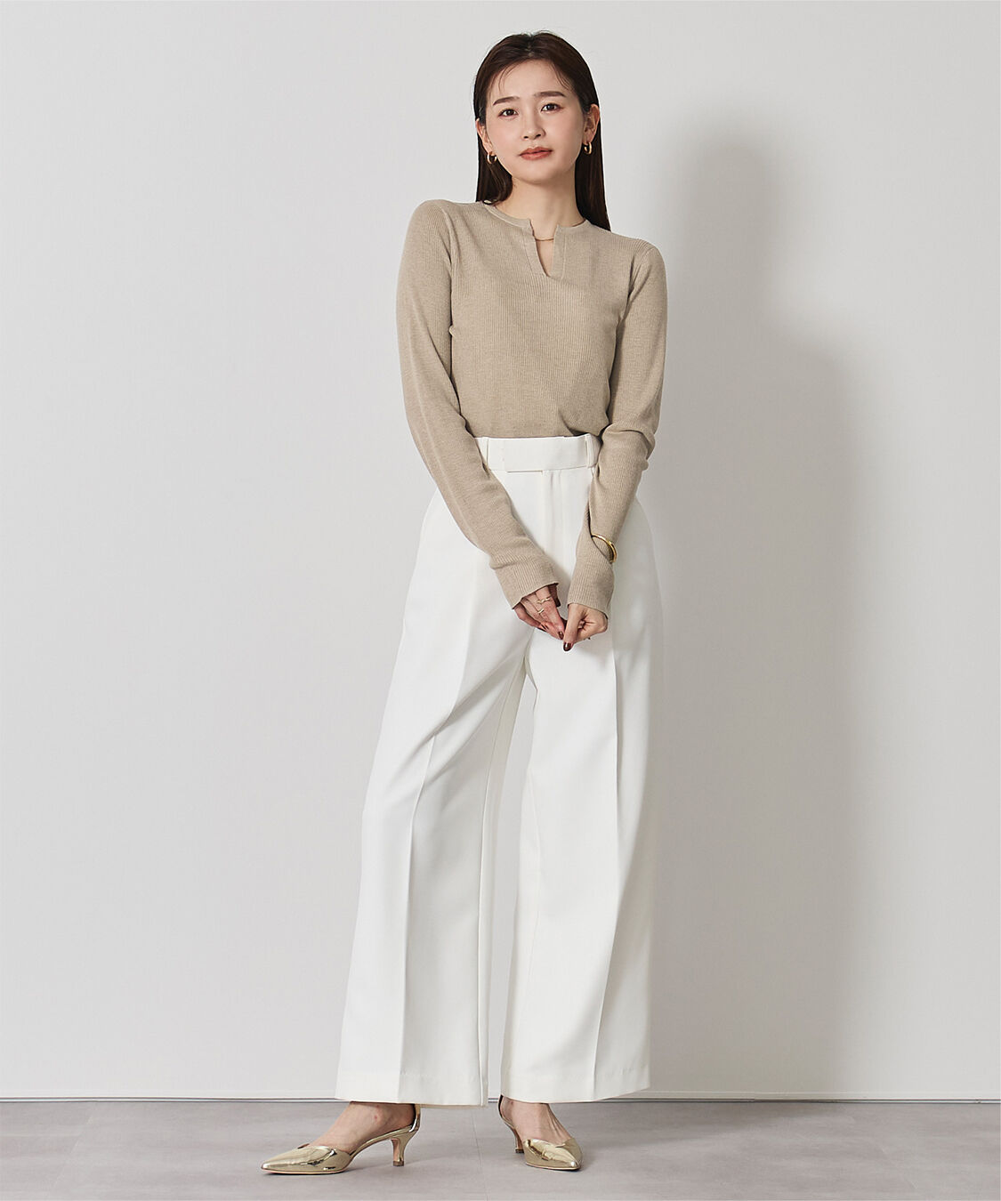 ur's「チクチクしないウールブレンドキーネックリブニット」|ニット・セーター|