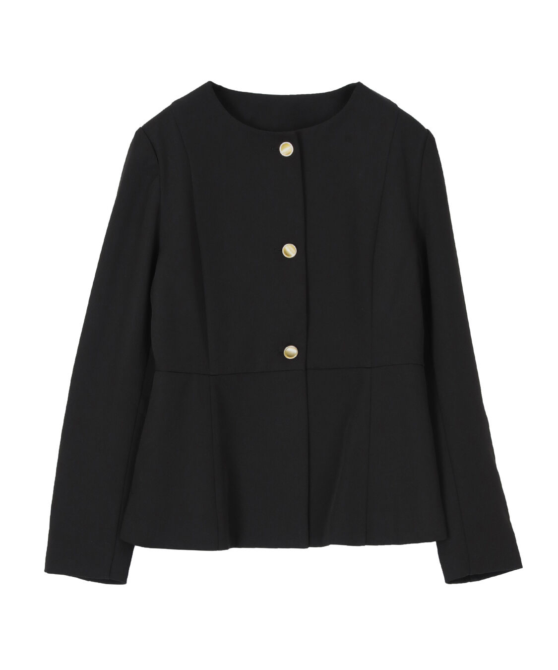 ur's「【小林有里さんコラボアイテム】美シルエットゴールド釦ペプラムジャケット」|ノーカラージャケット|