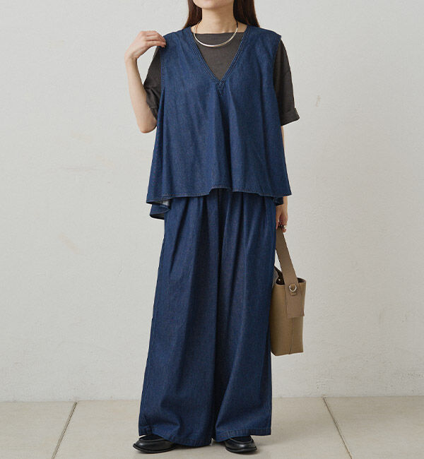  「【SET ITEM】デニムフレアブラウス+イージーパンツセット」|その他|インディゴブルー