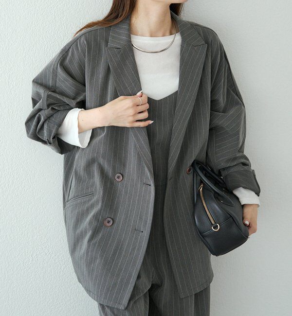 「【セットアップ対応】ダブルデザインストレッチテーラードジャケット」|テーラードジャケット|グレー系その他