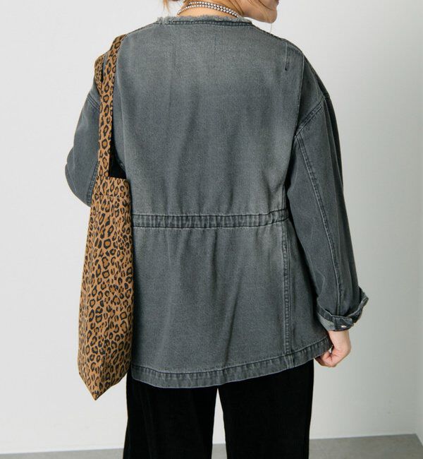  「デニムノーカラーワークジャケット」|デニムジャケット|