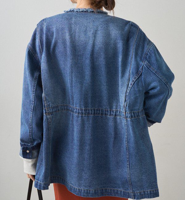  「デニムノーカラーワークジャケット」|デニムジャケット|