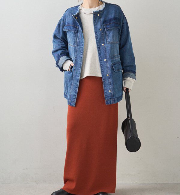  「デニムノーカラーワークジャケット」|デニムジャケット|