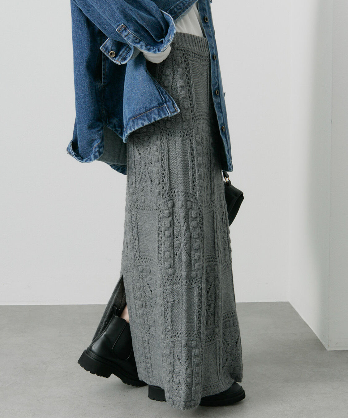  「ポップコーン編みニットスカート」|スカート|