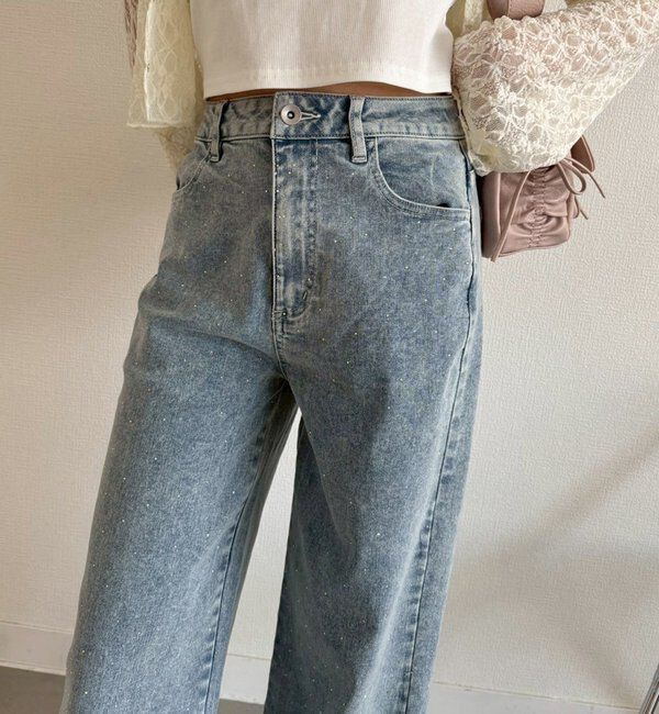  「〈S・Mサイズ展開〉ストレッチワイドデニム」|その他|サックスブルー