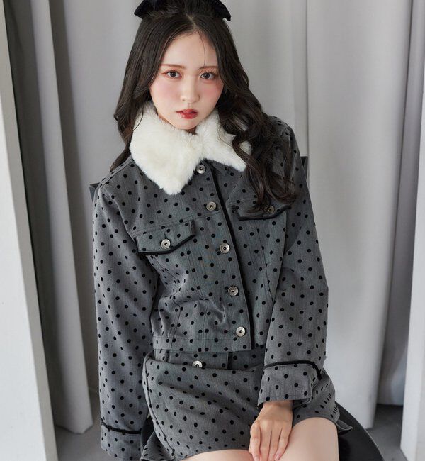  「襟ファー配色ジャケット」|ダウンベスト・ベスト|ドット