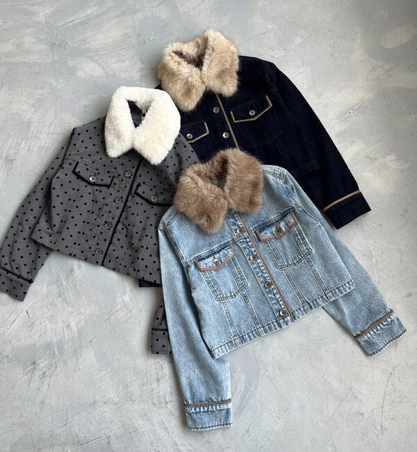  「襟ファー配色ジャケット」|ダウンベスト・ベスト|