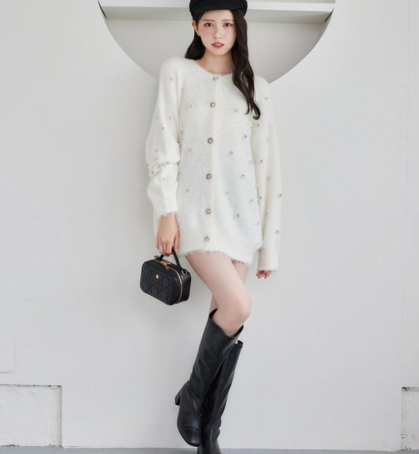  「ビジューフェザーロングカーデ」|ニット・セーター|
