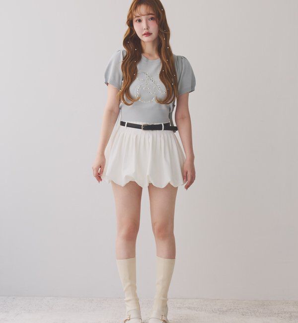  「ベルト付きプリーツバルーンミニスカート」|スカート|