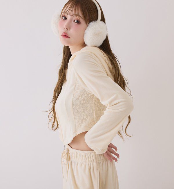  「【セットアップ可能】サイドレースベロアパーカー」|プルオーバー|