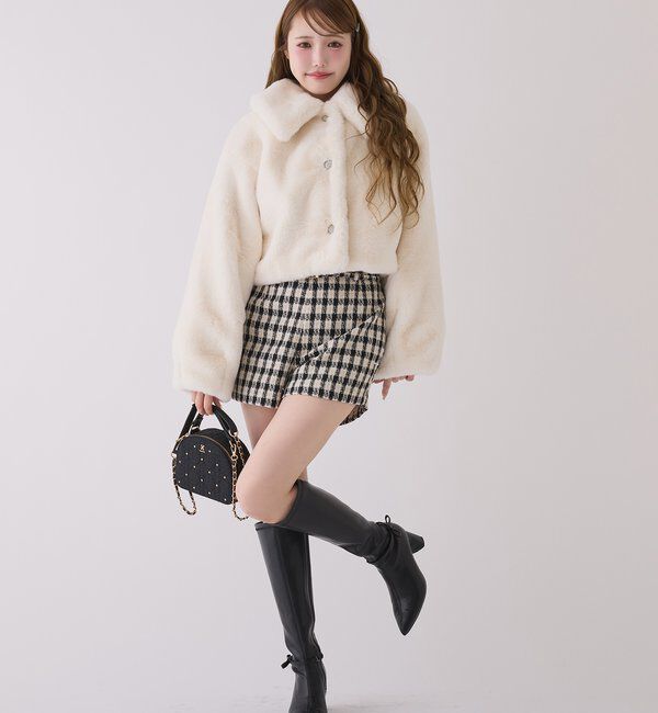  「衿つきエコファーショートコート」|ダウンベスト・ベスト|