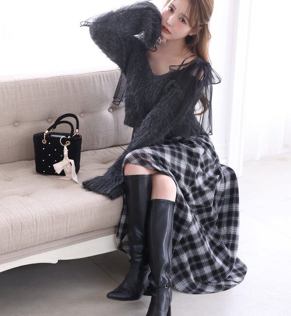  「肩リボンニットセットワンピース」|ワンピース|