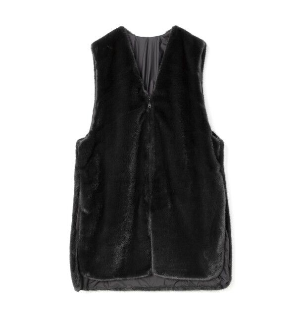 mizuiro ind「mizuiro ind ファーボアリバーシブルロングベスト」|ベスト・ジレ|ブラック&times;ブラック