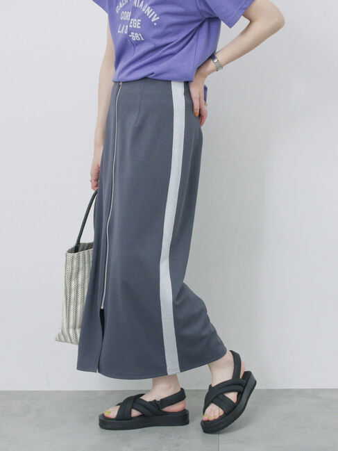 Samansa Mos2 blue「サイドラメラインスカート」|スカート|