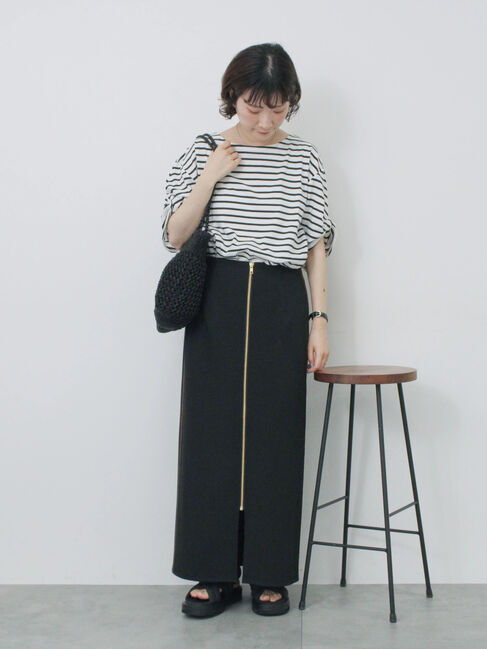 Samansa Mos2 blue「サイドラメラインスカート」|スカート|