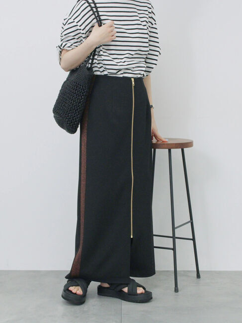 Samansa Mos2 blue「サイドラメラインスカート」|スカート|