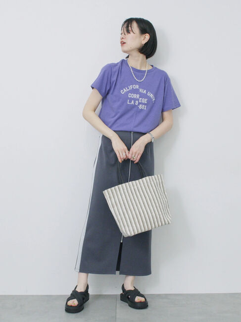 Samansa Mos2 blue「サイドラメラインスカート」|スカート|