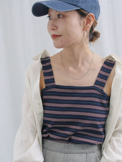 Samansa Mos2 blue「マルチボーダータンク」|Tシャツ・カットソー|