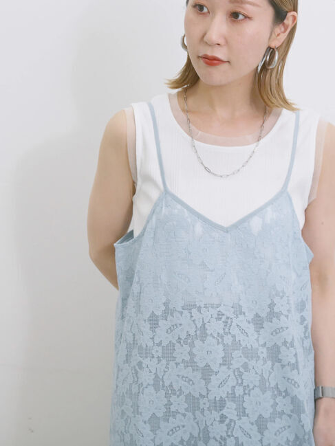 Samansa Mos2 blue「メッシュレースキャミワンピース」|ワンピース|