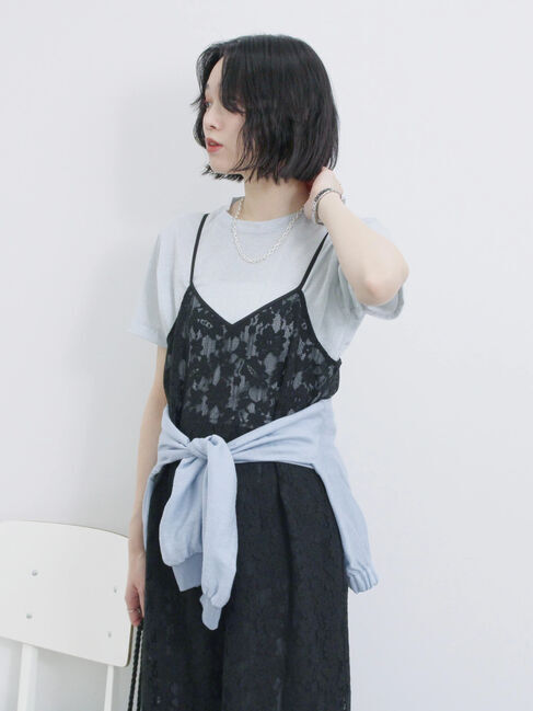 Samansa Mos2 blue「メッシュレースキャミワンピース」|ワンピース|