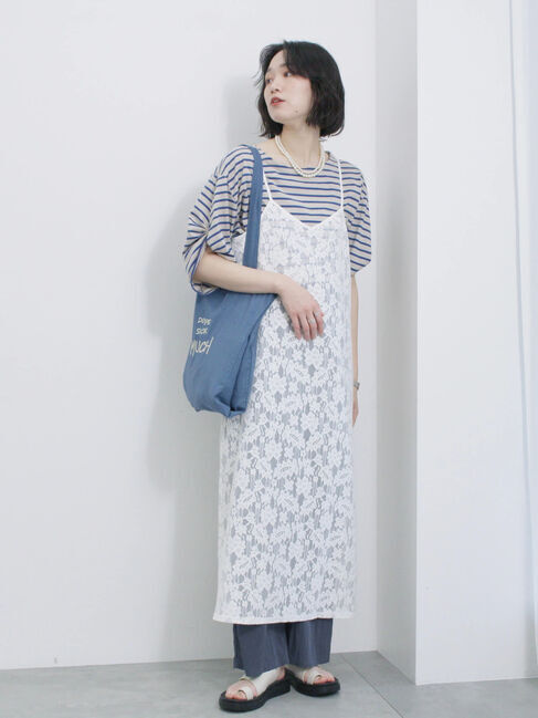 Samansa Mos2 blue「メッシュレースキャミワンピース」|ワンピース|