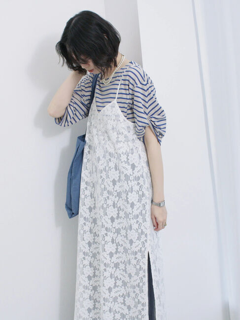 Samansa Mos2 blue「メッシュレースキャミワンピース」|ワンピース|