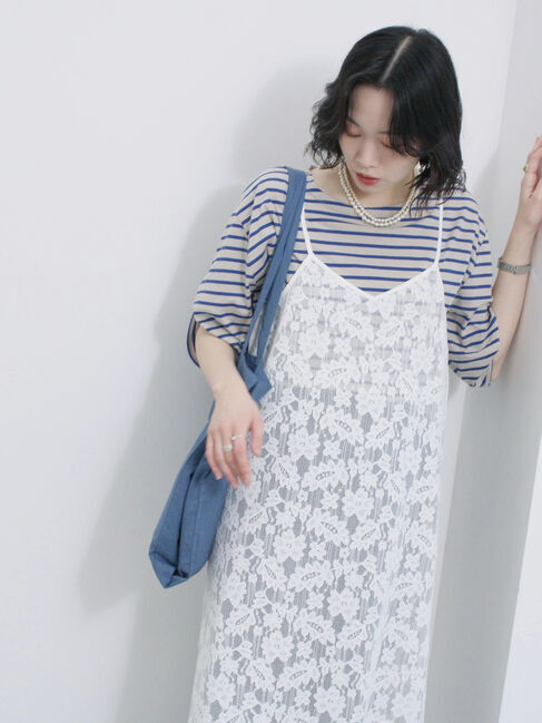 Samansa Mos2 blue「メッシュレースキャミワンピース」|ワンピース|