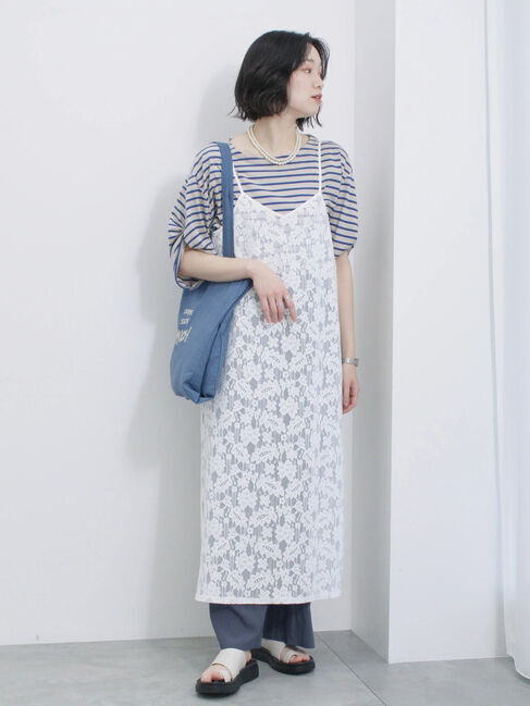 Samansa Mos2 blue「メッシュレースキャミワンピース」|ワンピース|