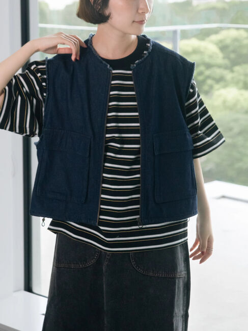 SM2「ツイル/デニムフリンジショートベスト」|ダウンベスト・ベスト|