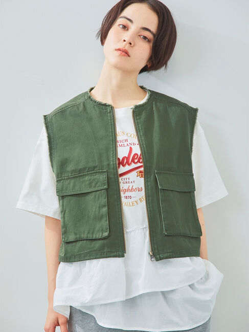 SM2「ツイル/デニムフリンジショートベスト」|ダウンベスト・ベスト|