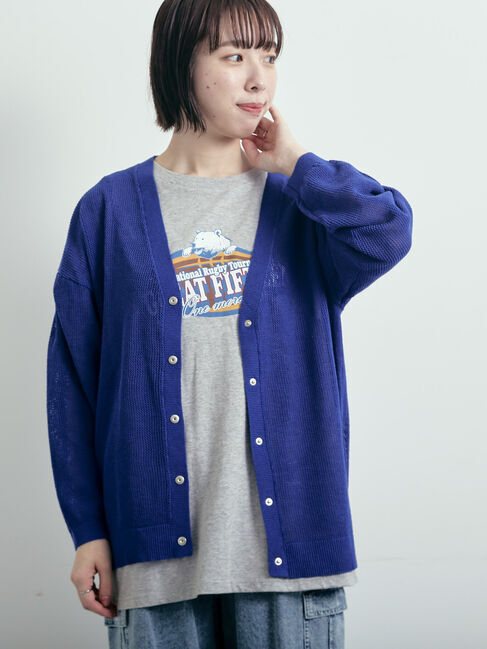 SM2「メッシュ編みVネックカーディガン」|カーディガン|ブルー
