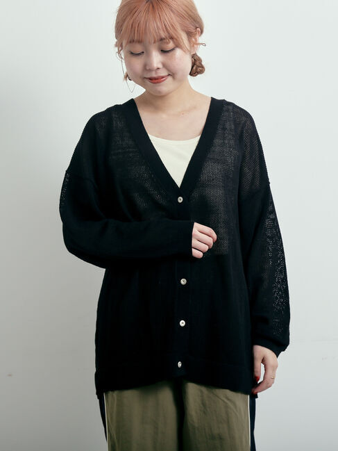 SM2「メッシュ編みVネックカーディガン」|カーディガン|ブラック