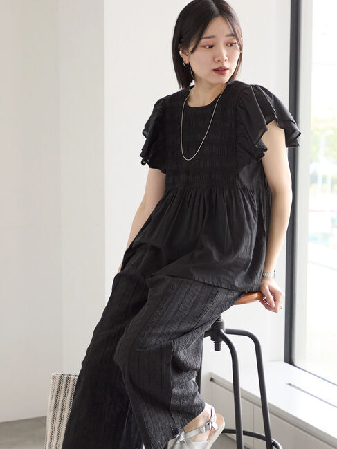 Samansa Mos2 blue「【Made in India】シャーリングブラウス」|シャツ・ブラウス|