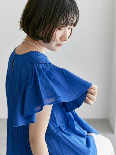 Samansa Mos2 blue「【Made in India】シャーリングブラウス」|シャツ・ブラウス|