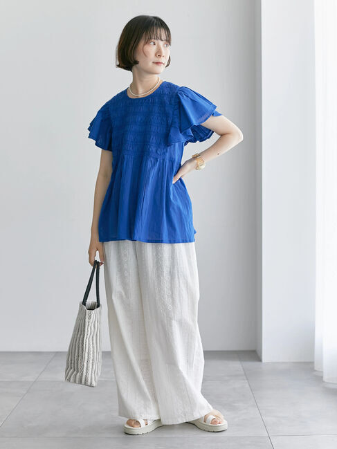 Samansa Mos2 blue「【Made in India】シャーリングブラウス」|シャツ・ブラウス|