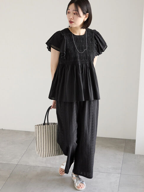 Samansa Mos2 blue「【Made in India】シャーリングブラウス」|シャツ・ブラウス|