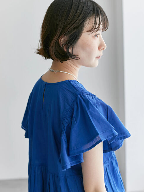 Samansa Mos2 blue「【Made in India】シャーリングブラウス」|シャツ・ブラウス|