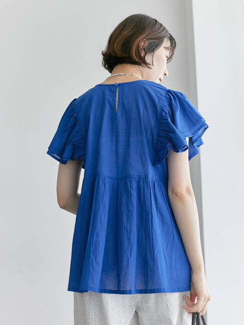 Samansa Mos2 blue「【Made in India】シャーリングブラウス」|シャツ・ブラウス|