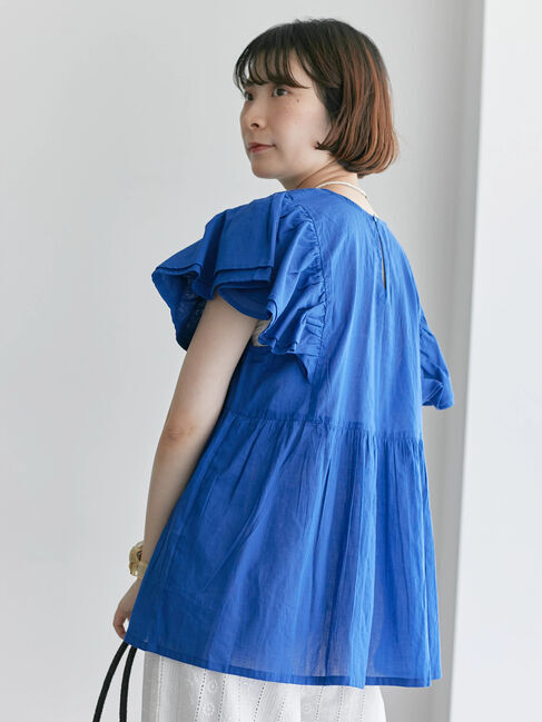 Samansa Mos2 blue「【Made in India】シャーリングブラウス」|シャツ・ブラウス|