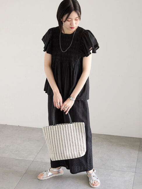 Samansa Mos2 blue「【Made in India】シャーリングブラウス」|シャツ・ブラウス|