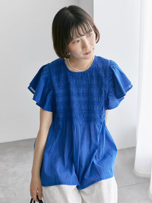 Samansa Mos2 blue「【Made in India】シャーリングブラウス」|シャツ・ブラウス|