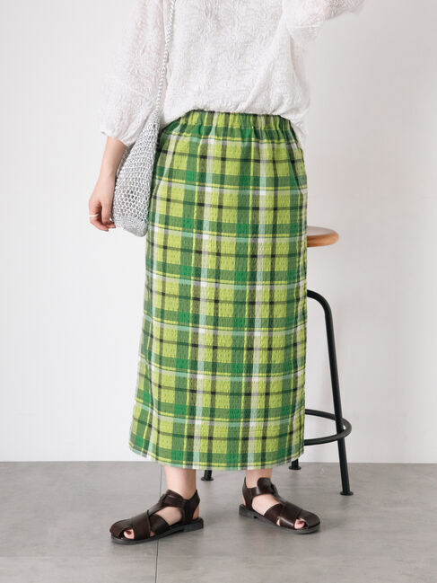 Samansa Mos2「【UVカット】チェック柄ナロースカート」|スカート|グリーン