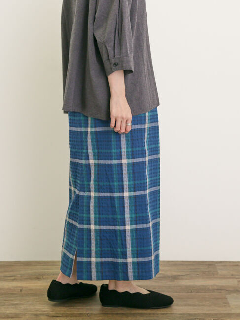 Samansa Mos2「【UVカット】チェック柄ナロースカート」|スカート|ブルー