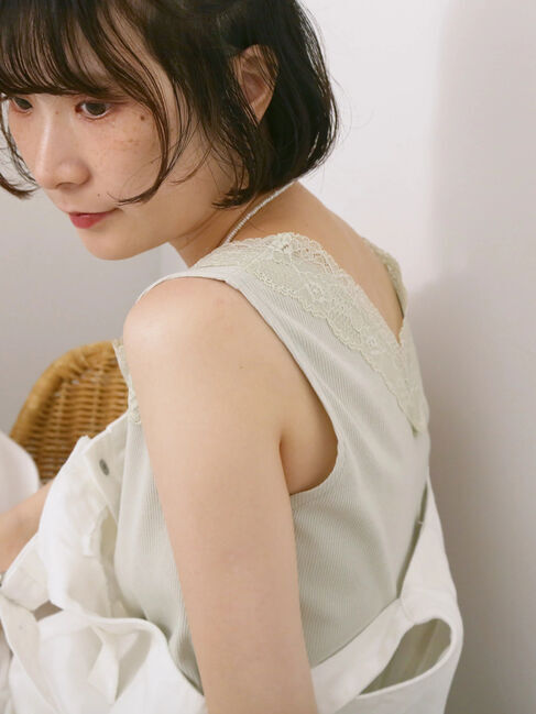 Samansa Mos2 blue「前後2way幅広レースタンク」|Tシャツ・カットソー|