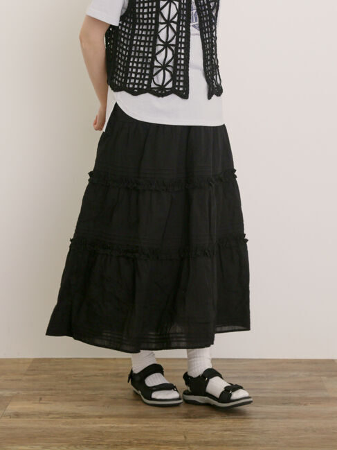 Samansa Mos2「フリルティアードスカート」|スカート|ブラック