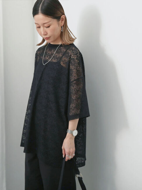 Samansa Mos2 blue「レースTシャツ」|Tシャツ・カットソー|
