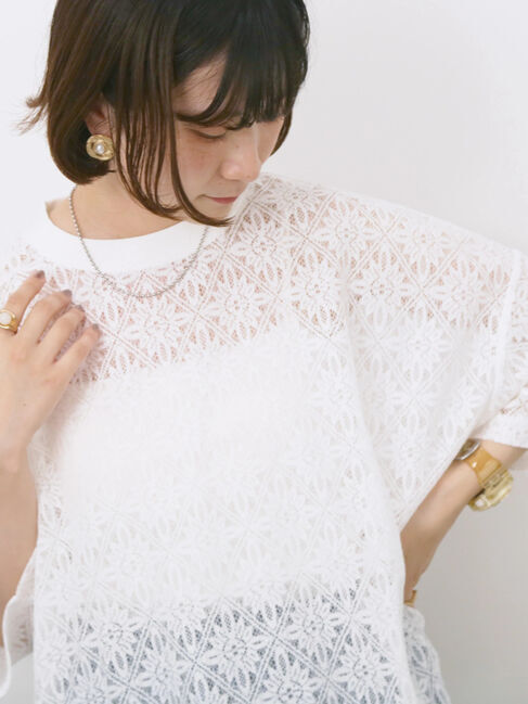 Samansa Mos2 blue「レースTシャツ」|Tシャツ・カットソー|
